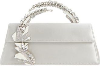 L'Alingi Oasis Crystal Handle Satin Clutch in Silver at Nordstrom