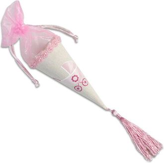 Trade Shop Trade Shop - Set 12 Coni Porta Confetti Bomboniera Per Nascita Battesimo Bimba Femmina Rosa