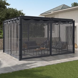 IDMarket Juego De 4 Mosquiteras Para P&eacute;rgola Bioclim&aacute;tica 3x4 Gris Con Cremallera + Ganchos