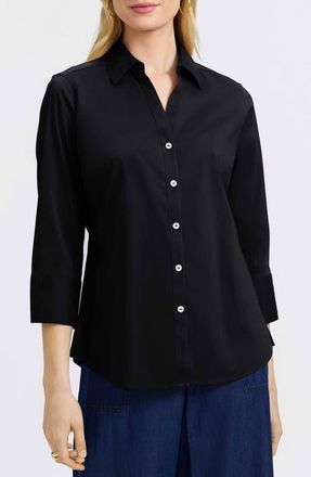 Foxcroft Mary Button-Up Blouse in Black at Nordstrom, Size 10