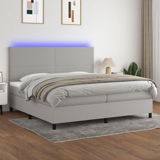 vidaXL Vidaxl - Cama Box Spring Con Colch&oacute;n Tela Y Led Gris Claro 200x200 Cm