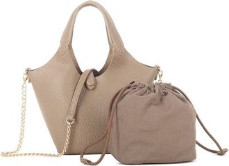 Girly HandBags Womens 2-in-1 Tote Bag with Inner Pouch - PU Leather Shoulder Handbag Everyday Use, Work, and Travel Medium Etoupe Grey