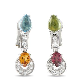 Bulgari Allegra 18K White Gold 0.48ct Diamond and Multi-Gemstone Earrings BV05-100726