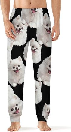 Generic White Pomeranian Dog Mens Pajama Bottoms Comfort Sleepwear Lounge Pj Pants for Home Yoga Vacation Beach