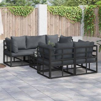 vidaXL Conjunto De Sof&aacute; De Jard&iacute;n Con Coj&iacute;n 6 Pcs Negro Aluminio Vidaxl