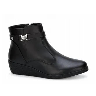 Andrea Womens Wedge Leather Booties In Black