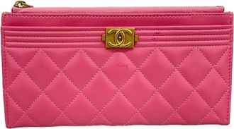 Chanel Pink Leather Long Wallet (Bi-Fold) (Pre-Owned)