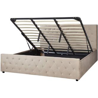 Beliani Letto matrimoniale imbottito in velluto tortora con contenitore 180 x 200 cm Amiens