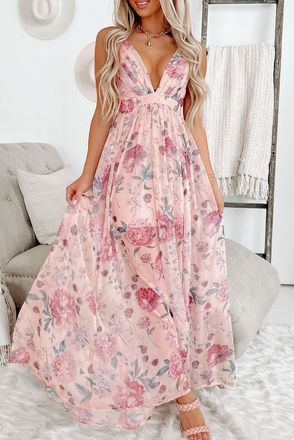 Azura Exchange Womens Floral Print Maxi Dress - Coral - Size Large