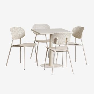 Sklum Set De Mesa Cuadrada 70x70 Cm Mizzi Y 4 Sillas De Jard&iacute;n En Polipropileno Y Hierro Tupah Sklum