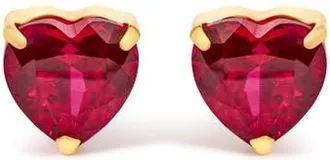 House of Brilliance 18K Yellow Gold 6x6 MM Created Red Ruby Heart Solitaire Stud Earrings at Nordstrom