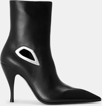 Off-white Womens Off White Crescent Almond Toe Ankle Stiletto Heel Boots in.Black/Silver - Size UK 3