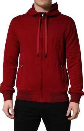 Dolce & Gabbana Red Cotton Full Zip Fleece Men Hoodie Sweater Clothing