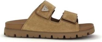 Prada Sliders, male, Brown, Size: 8 1/2 US Leather Strap Sandals