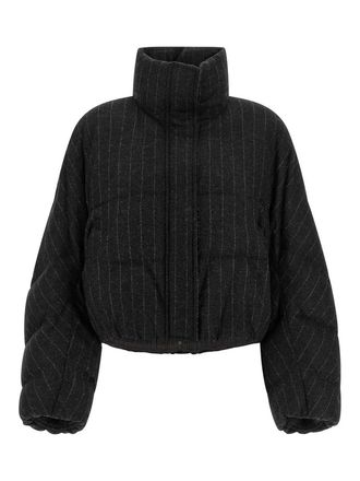 Brunello Cucinelli Micro Sequin Pinstriped Cropped Puffer Jacket