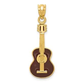 Diamond2Deal 14k Yellow Gold Enameled Guitar Pendant