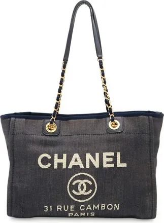 Chanel Navy Denim Shoulder Bag Tote Bag (Pre-Owned)