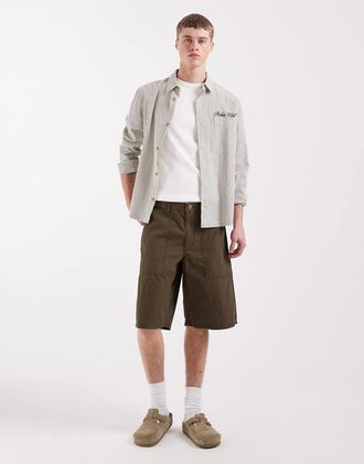 Wrangler Pantaloncini multitasche in cotone leggero kaki-Verde