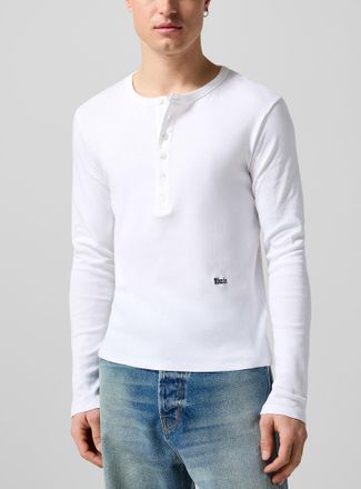 Rhude Mens Embroidered logo long-sleeve Henley Shirt T-shirt