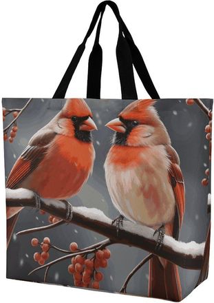 Generic Cute Cardinal Birds Handbag Large Capacity Shopping Bag Reusable Shopping Bags For Picnic Casual Beach