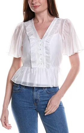 Vince Camuto V-Neck Double Ruffle Button Down Shirt