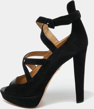 Charlotte Olympia Black Suede Gladys Strappy Platform Sandals