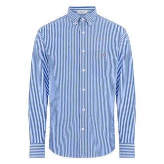 GANT Casual Shirts, male, Blue, Size: XL Regular Fit Classic Striped Poplin Shirt