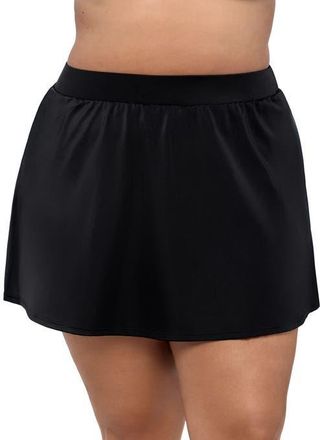 Trimshaper Mid-Rise Wide Waistband Control Plus Size Swim Skirt in Black at Nordstrom, Size 16W