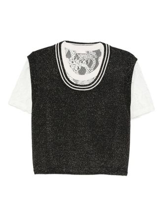 Liu Jo layered T-shirt - women - Metallized Polyester/Polyester/Viscose/Polyamide - L - Black