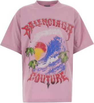 Balenciaga Pink Graphic Crew Neck T-Shirt