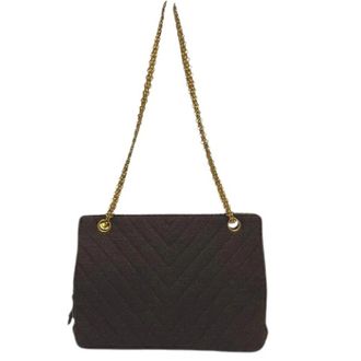 Chanel Pre-owned Shoulder Bags, female, Brown, Size: ONE SIZE Pre-owned Chevron Tweed Shoulder Bag