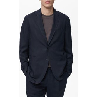 Mango Slim Fit Lyocell & Linen Suit Jacket in Dark Navy at Nordstrom, Size 38