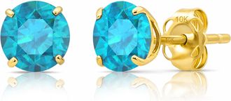 MAX + STONE 10k Yellow or White Gold 6mm Round Solitaire Gemstone Stud Earrings