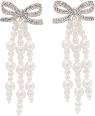 Self Portrait Bow Pearl Waterfall Oorbellen - Dames - Oorbellen - Beige - ONE Size - Accessoires