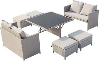 Concept Usine Salón de jardín encastrable resina trenzada 8 plazas gris/blanco