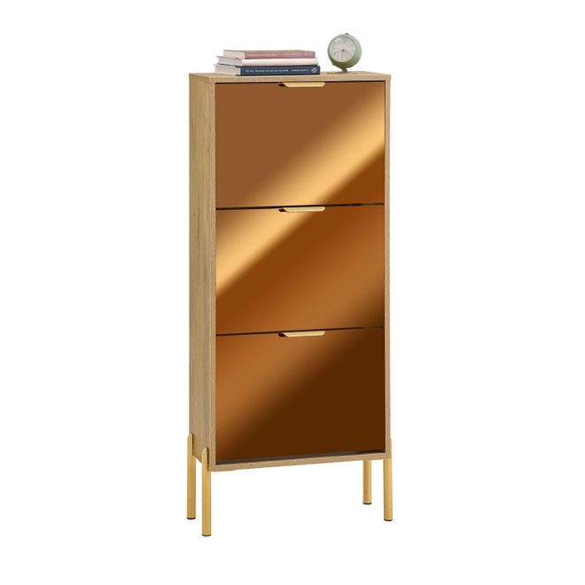 SoBuy Schuhschrank Schuhkipper - Schmaler Schuhschrank mit Spiegel und 3 Klappen, Platzsparender Flurschrank für Diele oder kleines Zimmer - Modernes Design ab 107,95 €