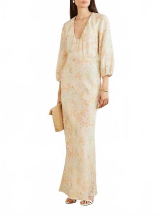 Bernadette Beau Floral-Print Linen Maxi Dress In Cream