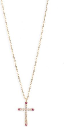Argento Vivo Cubic Zirconia Cross Pendant Necklace in Gold/Red at Nordstrom