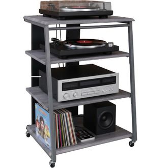 Relaxdays Relaxdays Hi-Fi rack, 4 shelves, for record player & stereo, metal & MDF, HxWxD: 78x61x52 cm, multimedia rack, grey