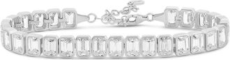SHYMI Bezel-Set Emerald Shape Tennis Statement Bracelet -.925 Sterling Silver, 14K Gold-Plated, Rhodium Plated, Cubic Zirconia, Adjustable Size, Day to Nigh