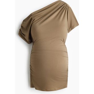 H&M Mama Draped One-shoulder Top in Khaki Green at Nordstrom, Size Xx-Large