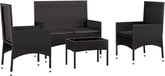 vidaXL Juego De Jard&iacute;n Con Cojines 4 Piezas Rat&aacute;n Sint&eacute;tico Negro Vidaxl