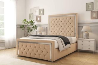 Comfort Beds Sofia Chrome Plush Bed Frame With Mattress-50 Upholstered in Stone | Size: Single