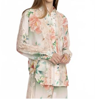 Johnny Was Ruksana Silk Button Down Shirt In Pink Roses