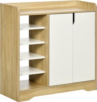 HOMCOM Shoe Cabinet Shoe Storage Organizer with Five Open Shelves - Natural | TJ Hughes