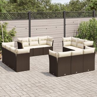 vidaXL Set De Sof&aacute;s De Jard&iacute;n Y Cojines 12 Pzas Rat&aacute;n Sint&eacute;tico Marr&oacute;n Vidaxl
