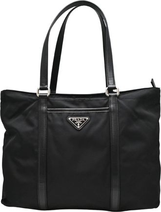 Prada Black Nero Nylon Leather Tote Bag (Pre-Owned)