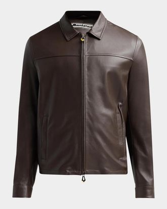 Kiton Leather Zip-Front Jacket