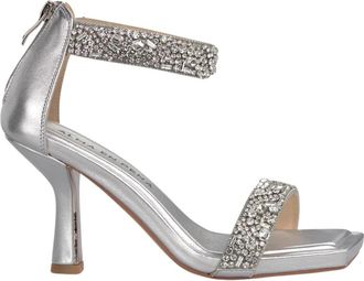 Alma En Pena Sandaal met Dubbele Band en Juweel Effect - Dames - Sandalen met hakken - Grijs - 37 EU - Leer - Schoenen