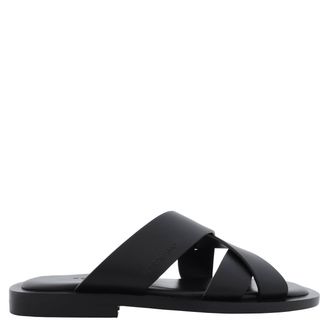 Ferragamo Ferragamo Mens Black Venice Cross-Strap Leather Sandals